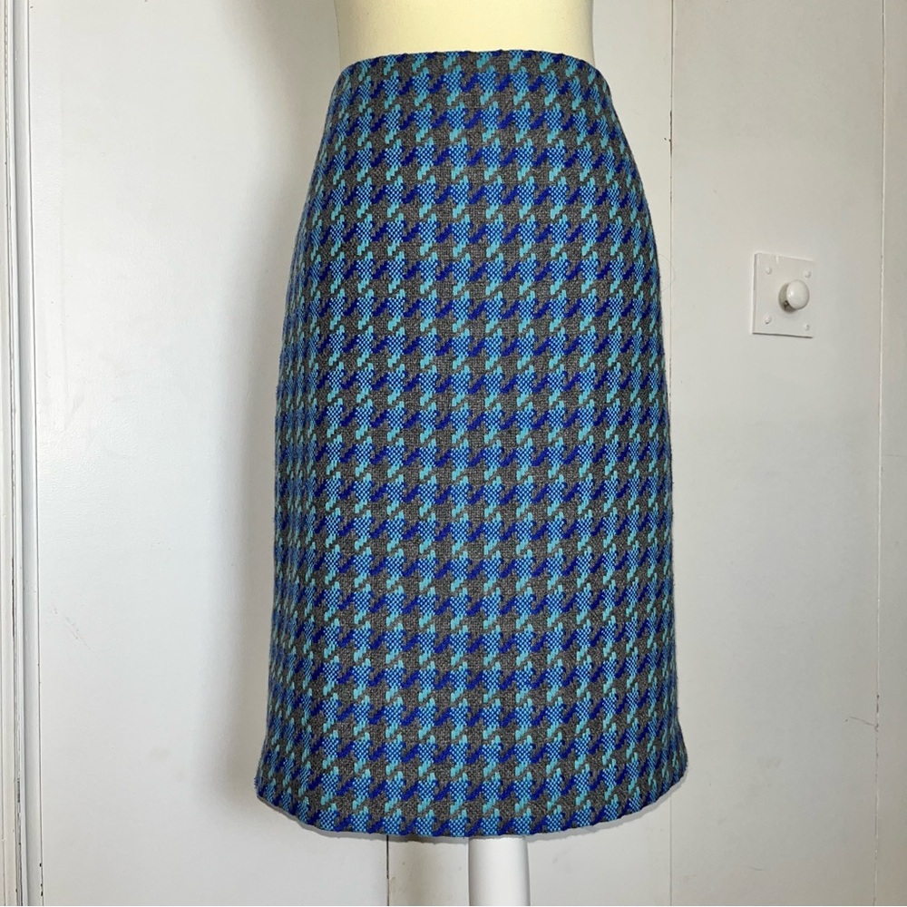 Talbots Wool Blend Woven Houndstooth Knee Length Skirt